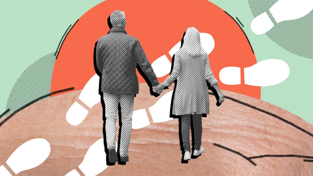 Vorsorge regeln – so gehts Schritt für Schritt Ein älteres Paar spaziert Hand in Hand auf einen illustrierten Sonnenuntergang am Horizont zu. Wer fürs Alter vorsorgt und selbst bestimmen möchte, was mit einem passiert oder wer zum Finanziellen schauen soll, wenn man selber nicht mehr dazu in der Lage ist, muss dies aktiv tun. 7 Schritte zur Selbstbestimmung