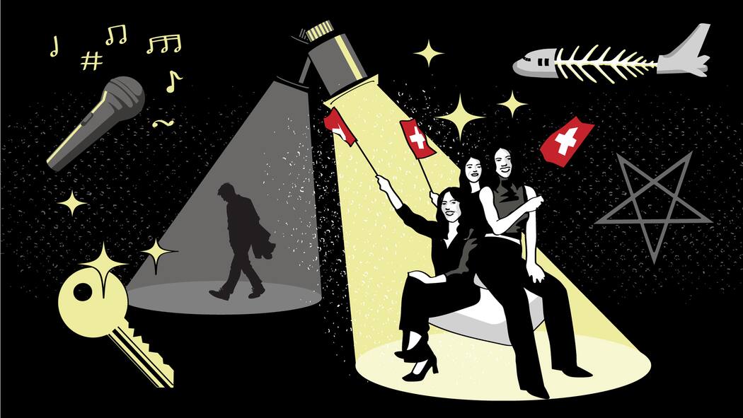 Exklusiv: Die Gewinner des ESC! Illustration mit Leuten im Scheinwerferlicht - Der Beobachter ist in die Rolle der Punktrichter geschlüpft – und kennt schon jetzt die Tops und Flops des Mega-Events