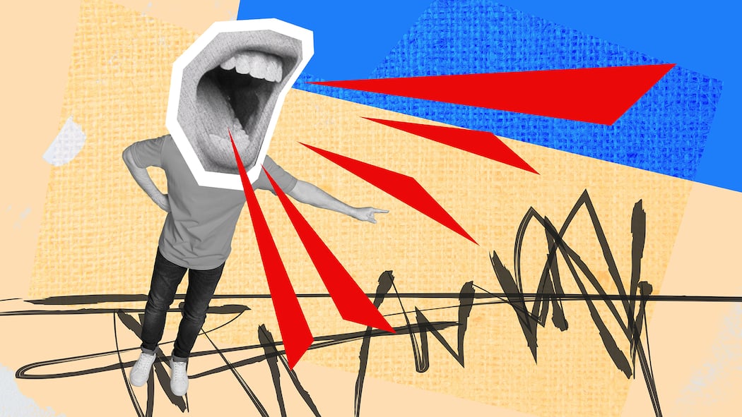Warum Beleidigungen im Netz so problematisch sind Collage, eine Person schreit