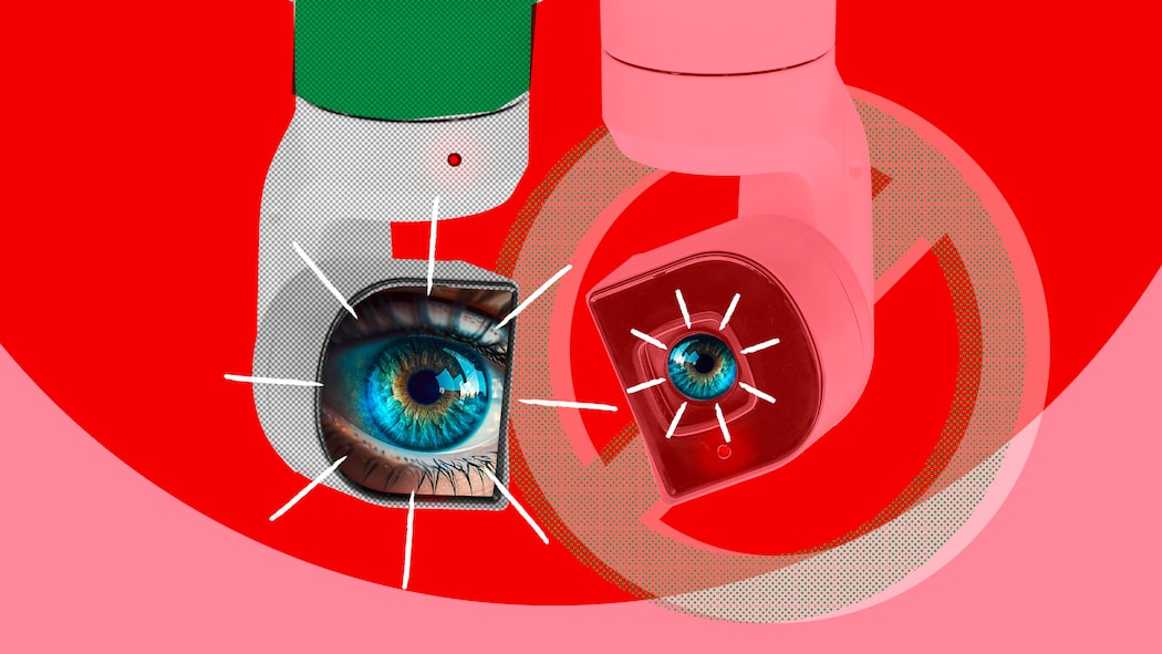 Nicht jede Überwachung ist erlaubt Zwei Augen in zwei Kameragehäusen, die eine ist halbtransparent. Wann Videoaufnahmen erlaubt sind und wann nicht.