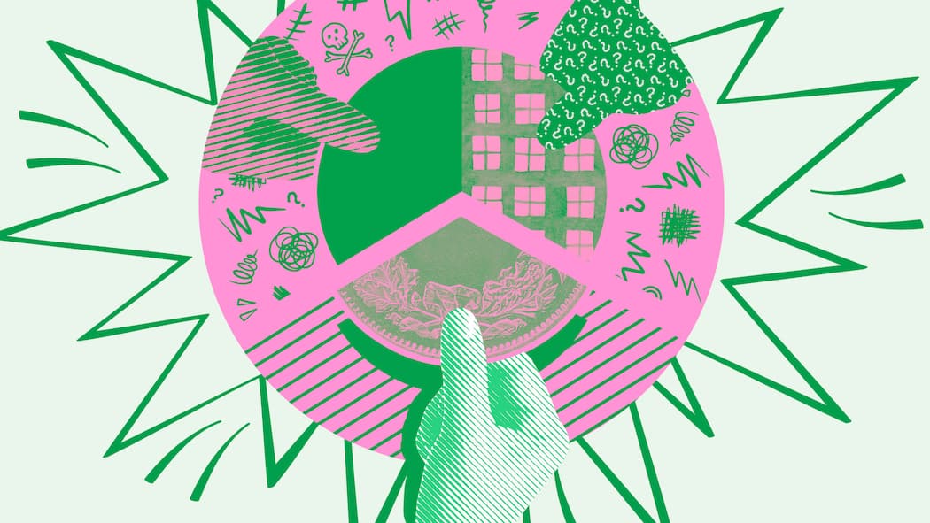 So gibts beim Erben keinen Streit Ein dreigeteilter Kreis mit drei Händen daran vor grünem Hintergrund. 6 Tipps, wie man Streit beim Erben verhindert.