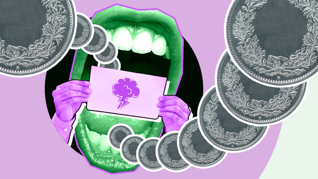 Warum man Aargauer nicht beleidigen sollte Ein schreiender grüner Mund, aus dem Münzen kommen und zwei Hände, die ein Schild mit einer Gewitterwolke halten. Was sich geändert hat seit dem Vorschuss bei Ehrverletzungsdelikten.