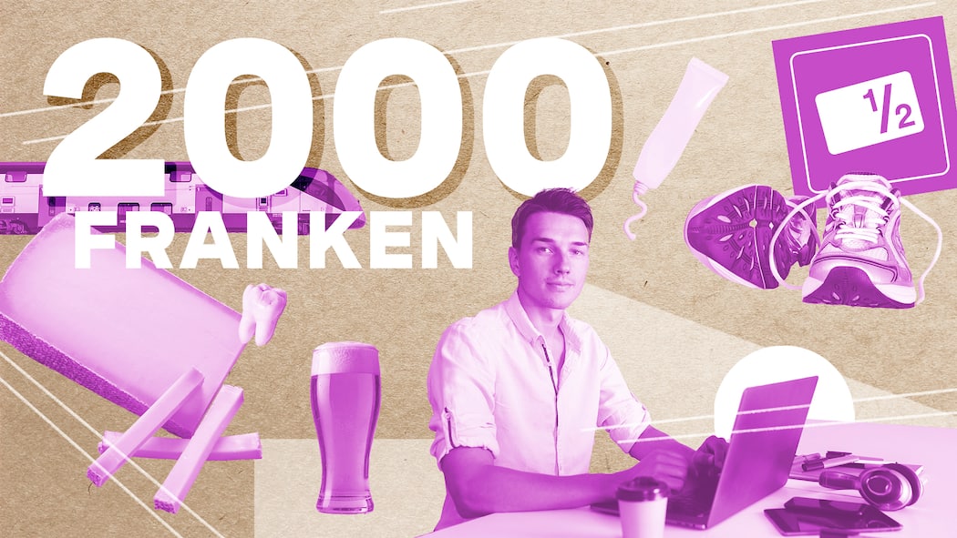 «Ich lebe mit 2000 Franken im Monat» Collage mit Einkommen und Student - Nicolas Egger kann und will neben seinem Designstudium nicht arbeiten. Darum lebt er sehr sparsam. Für die Beobachter-Serie zeigt er sein Budget