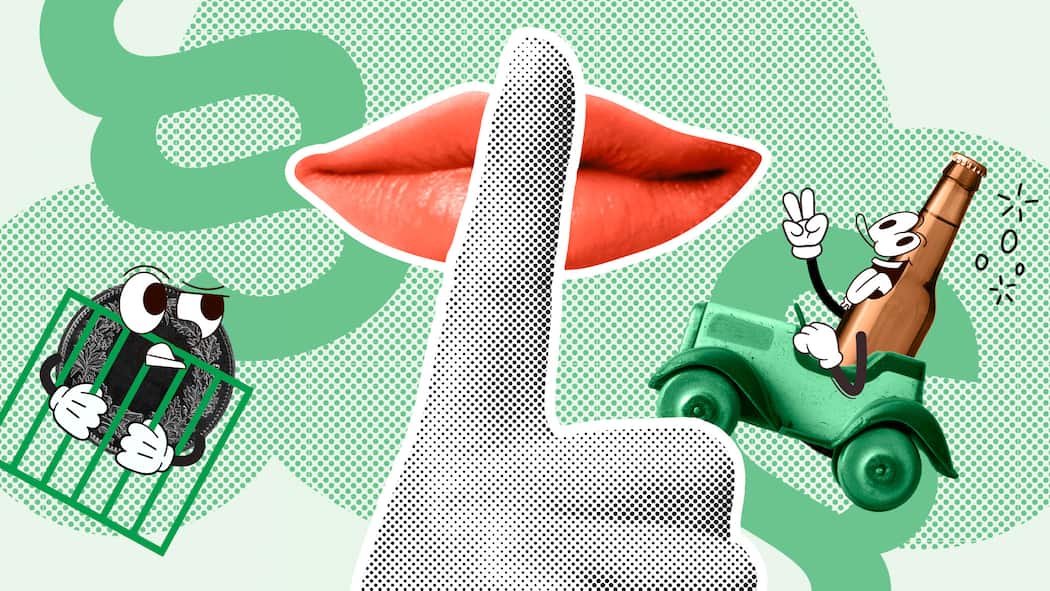 Was Ihre Anwältin über Sie verraten darf Ein Finger vor einem geschlossenen Mund, daneben eine Flasche mit Gesicht in einem Auto und eine Münze mit Gesicht hinter Gittern sowie ein Paragrafenzeichen - Wir beichten ihnen alles: Alkoholfahrten, Kuckuckskinder, Schwarzgeld. Was Anwälte wissen, wäre der perfekte Gossip auf jedem Apéro. Doch Ausplaudern ist für sie streng verboten. Einem St. Galler Anwalt wurde das zum Verhängnis.