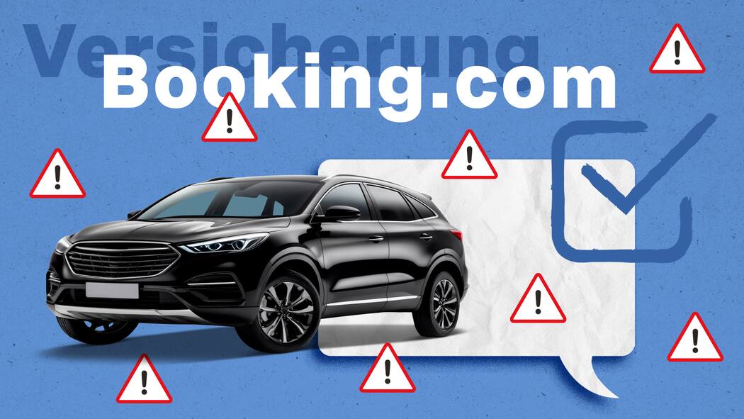 Kunde warnt vor Booking.com-Autoversicherung Collagem mit Bildmaterial von Freepik zum Thema Booking.com: Mietwagen im Ausland - Auto-Versicherung von Booking,com mit absurden Hürden