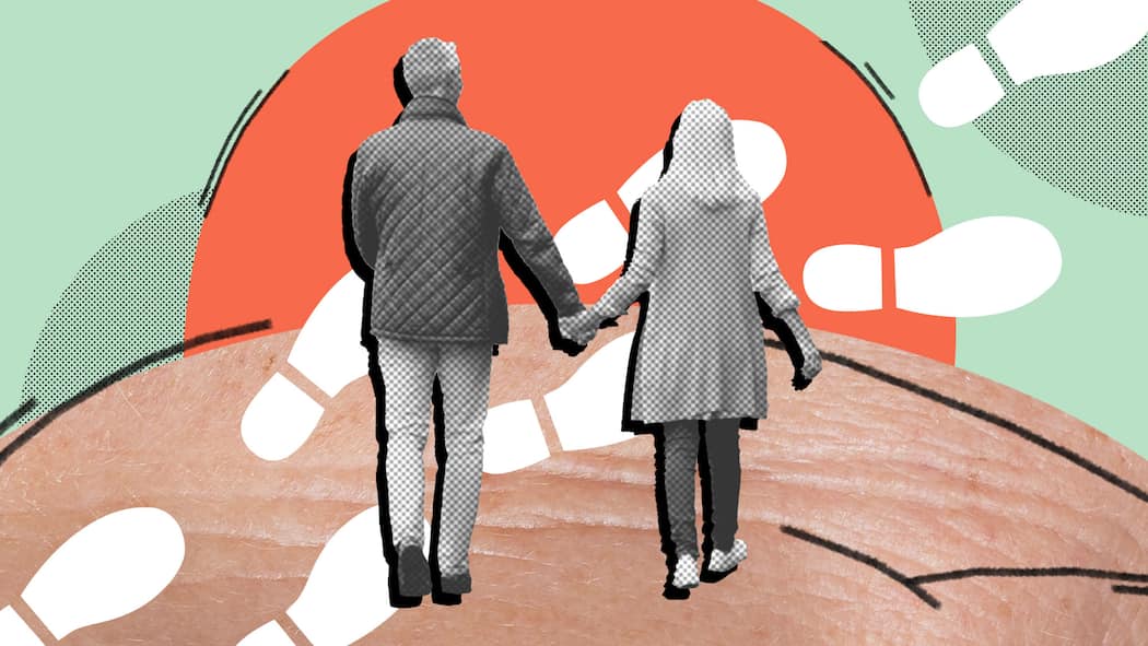 Gewappnet für den Notfall – so bauen Sie Ihre Vorsorge auf Ein älteres Paar spaziert Hand in Hand auf einen illustrierten Sonnenuntergang am Horizont zu. Wer fürs Alter vorsorgt und selbst bestimmen möchte, was mit einem passiert oder wer zum Finanziellen schauen soll, wenn man selber nicht mehr dazu in der Lage ist, muss dies aktiv tun. 7 Schritte zur Selbstbestimmung
