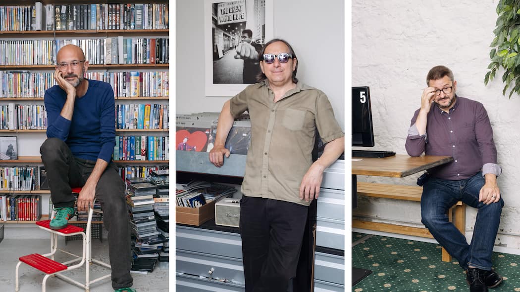 Die Unbeirrbaren Fabio Feller von der Videothek «Les Videos», Dimitri «Dimi» Denage vom Plattenladen «Dezibelle» und Robert Belle vom Internetcafé «Weblane»