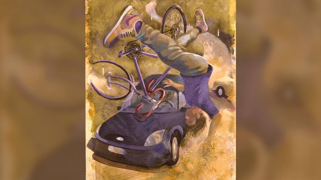 Der Knall, der alles veränderte Illustration: Velofahrer wird von Auto angefahren