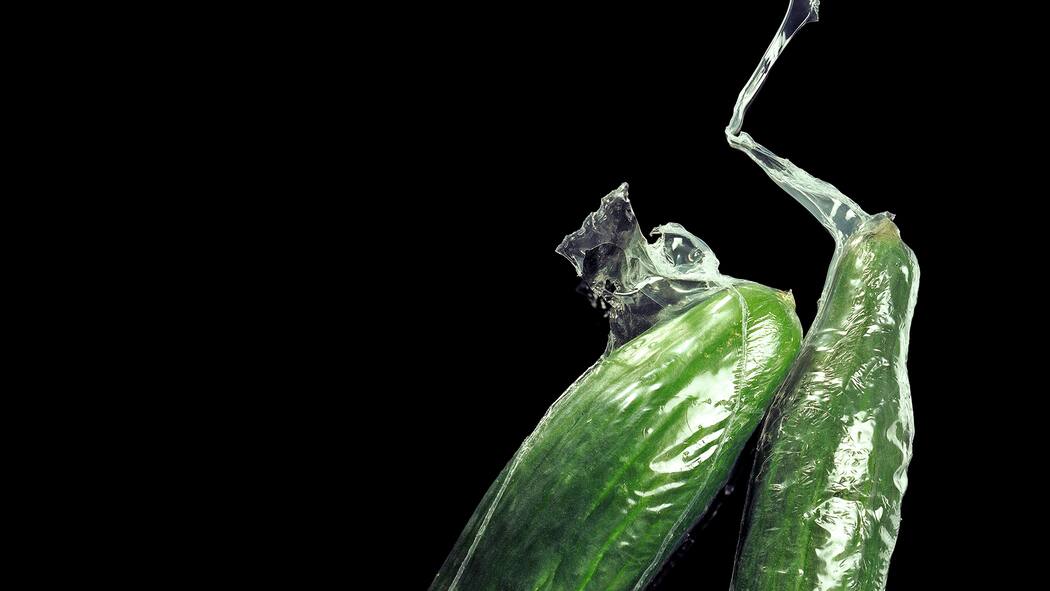 Das Gurken-Dilemma Zwei in Plastikhüllen verpackte Gurken