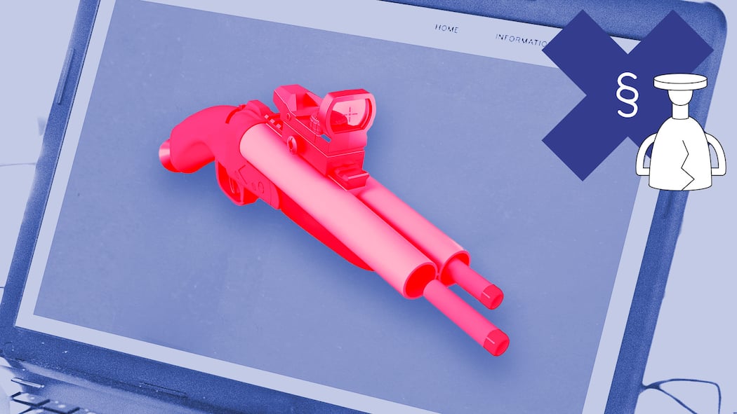 Mann soll Strafe zahlen – wegen eines Spielzeugs eine Collage-Illustration mit einer Spielzeugwaffe und dem Fehlbefehl-Preis