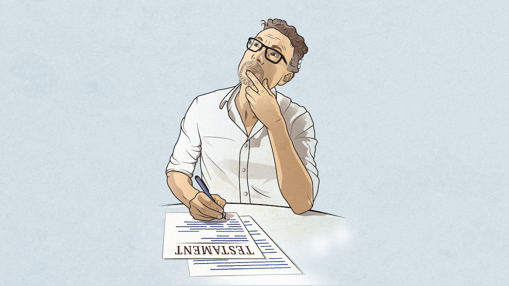 Der Pflichtteil schrumpft – was Sie jetzt wissen müssen Illustration: Mann denkt über sein Testament nach