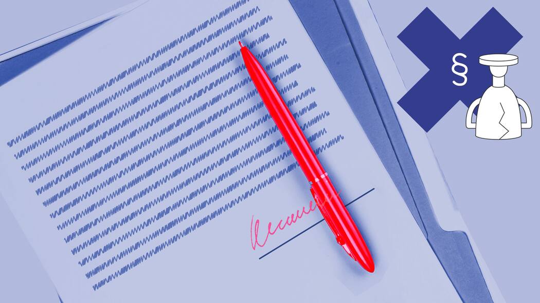 Eingesperrt und zu Unterschrift gedrängt Collage-Illustration mit einer Unterschrift und dem Fehlbefehl-Preis