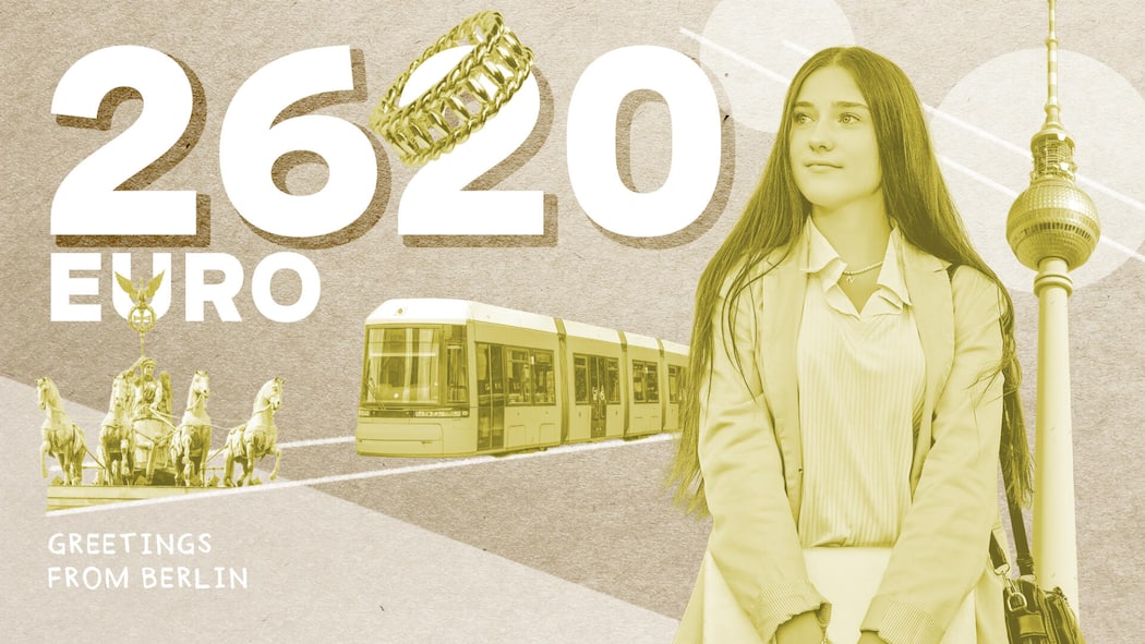 «Mit 2620 Euro bin ich für Berlin sehr gut aufgestellt» Collage mit Frau, Fernsehturm und Zug - Jasmin Weibel (Name geändert) wohnt, jobbt und studiert in Berlin. Ihr grösster Luxus ist ihr Auto. Für die Beobachter-Serie legt sie ihr Budget offen