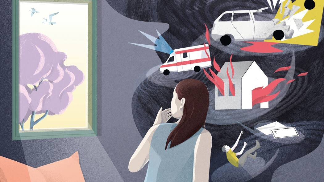 Von Sorgen erdrückt Frau mit Angststörung