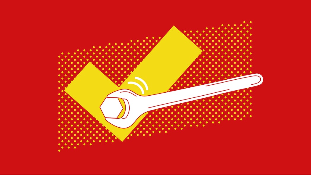 Falsche Porno-Vorwürfe Ein weisser Schraubenschlüssel mit Schraube vor einem gelben Haken auf rotem Untergrund. Bei Beobachter löst den Fall unterstützt der Beobachter Ratsuchende beim Lösen eines Problems.