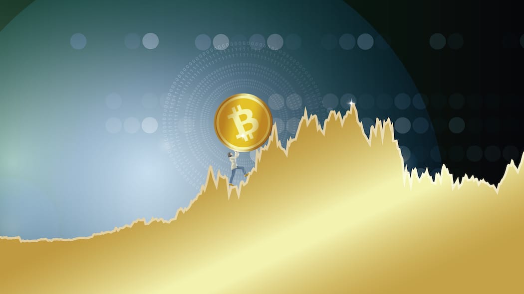 Bitcoin ist für Zocker da Eine Grafik zeigt, wie der Bitcoin von September 2020 bis August 2021 gehandelt wurde.