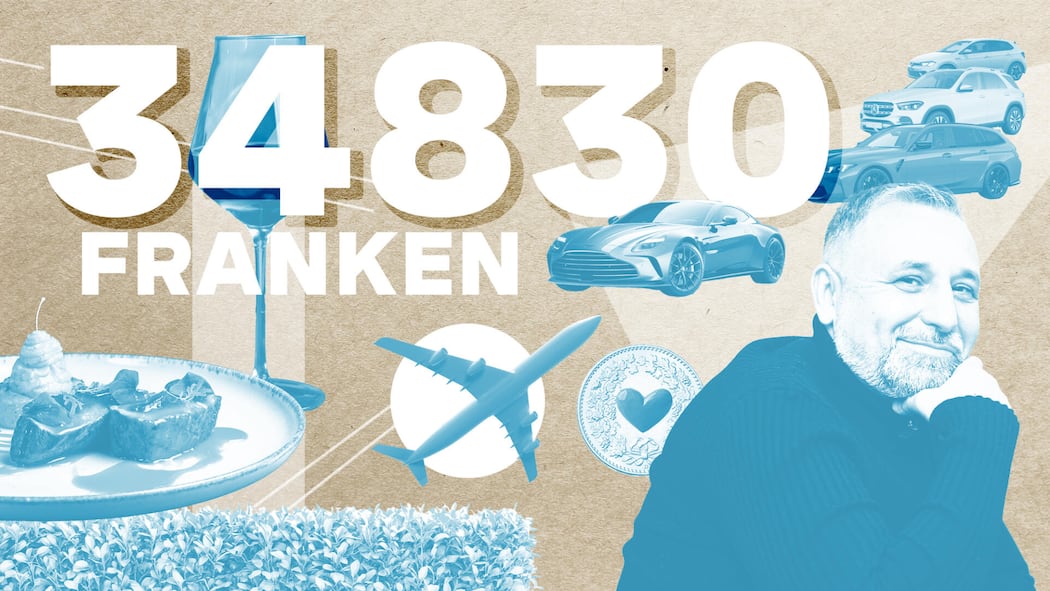 «Ich nehme im Monat 34’830 Franken ein» Collage mit Mann, Flugzeug, Essen und Autos - Wirtschaftsinformatiker Kaspar Hess arbeitet als Verkaufsleiter in einer internationalen IT-Firma. Mit seiner Familie lebt er «luxuriös, aber nicht unvernünftig». Für die Beobachter-Serie legt er sein Budget offen