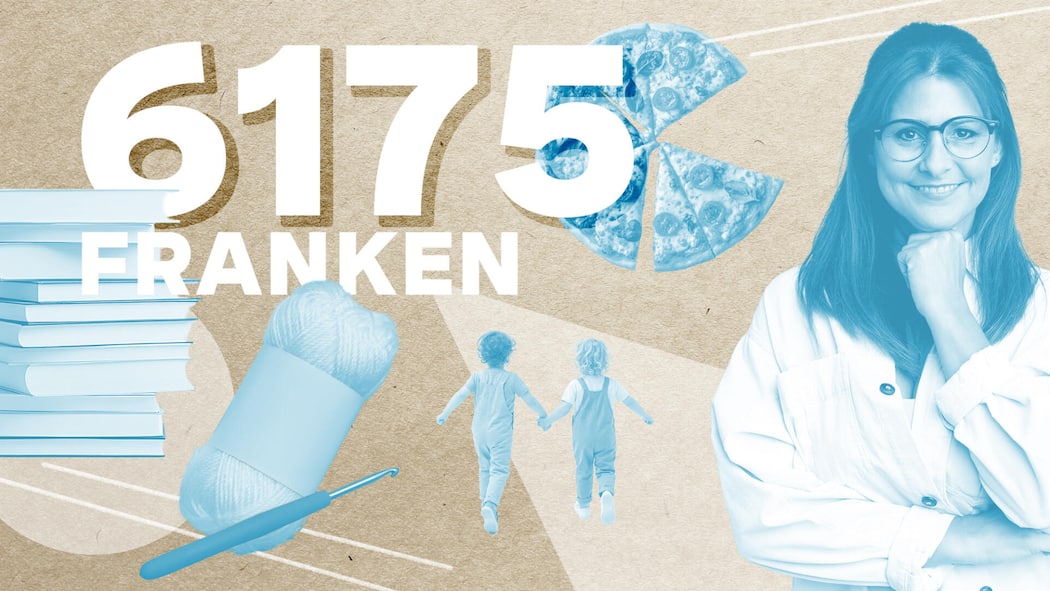 «Ich arbeite 45 Prozent und verdiene mehr als 6000 Franken» Collage: Junge Frau, zwei kleine Kinder, Strickzeug, Bücher und eine Pizza