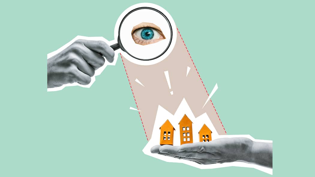 Höhere Mieten: Wie viel darf der Vermieter verlangen? Illustration eines Haus, das von einem Auge unter die Lupe genommen wird. Die Schlichtungsbehörden im Kanton Zürich haben entschieden, wie viel die Mieten pauschal steigen dürfen - zumindest in Bezug auf die allgemeinen Kostensteigerungen.