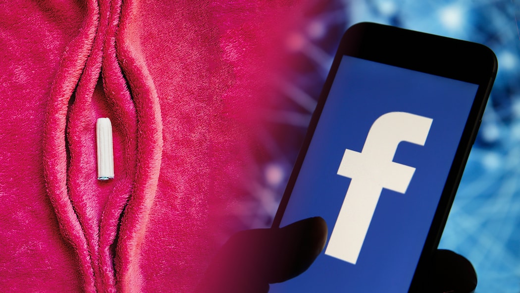 So profitiert Facebook von der Periode Tampon liegt auf Frotteetuch / Facebook-Logo auf Smartphone