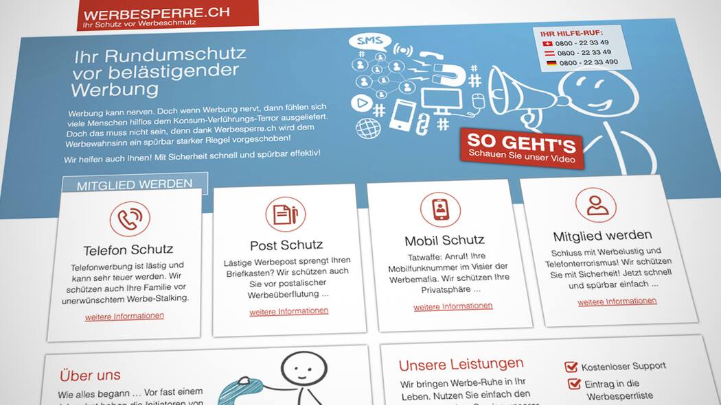 Kunden sollen zahlen für Datenschutz Webseite von werbesperre.ch