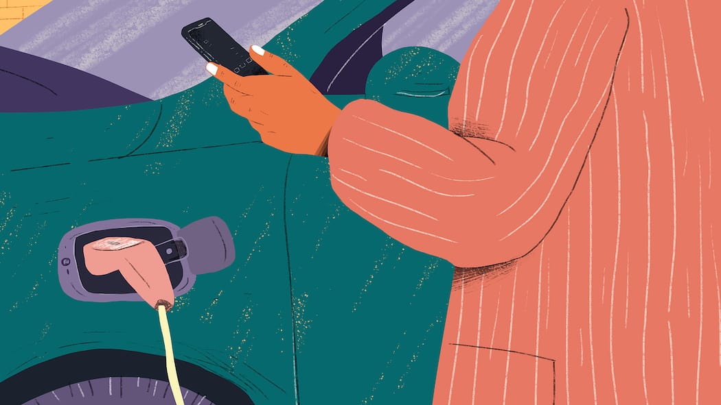 Was beim E-Auto auf die Nerven geht Illustration zeigt Tanken vom E-Auto - Nach drei Jahren E-Auto sieht unsere Autorin immer noch Herausforderungen beim Stromer-Fahren. Das sagt sie über Auto, Technik, Ökobilanz und Fahrspass