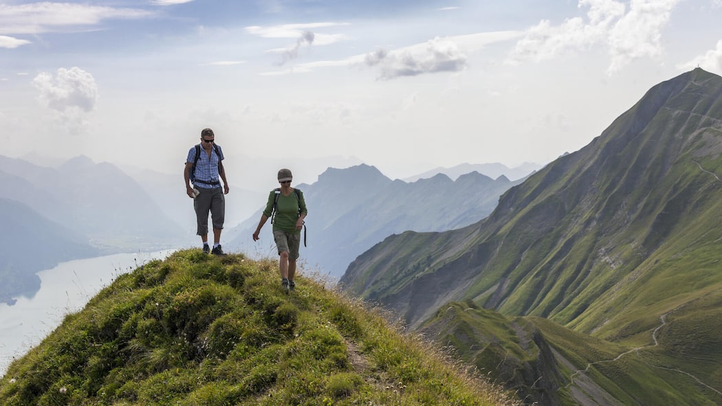 Diese Gefahr am Berg unterschätzen viele Hikers on trail on the Brienzer Rothorn Switzerland523558312