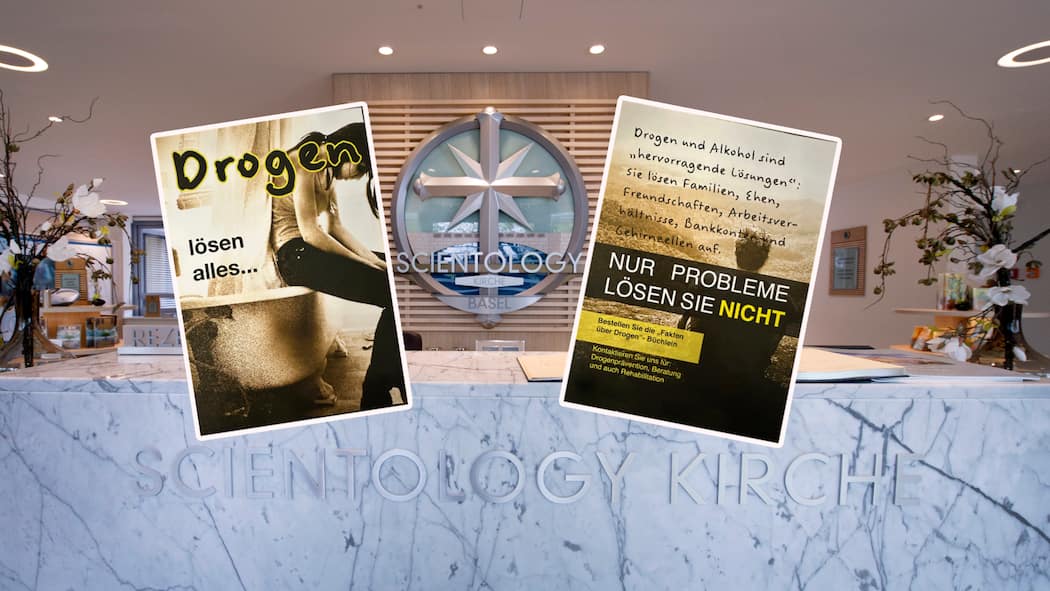 Wie Scientology Süchtige bekehren will Der Empfangsbereich von Scientology in Basel. Eingefügt sind die auf den ersten Blick harmlosen Flyer von Narconon, mit der Scientology neue Mitglieder anwerben will.