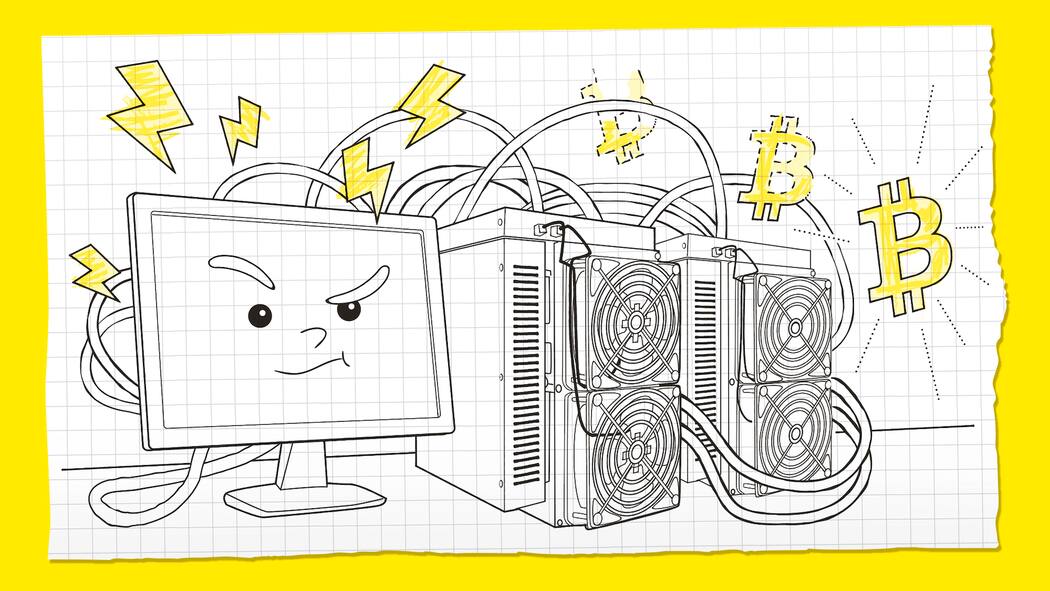Warum schadet Bitcoin dem Klima? Illustration: Server schürft Bitcoin – Bitcoin verbraucht sehr viel Energie, so viel wie 2,5-mal die Schweiz