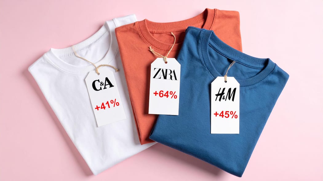 Zara, C&A und H&M kassieren bis zu 64 Prozent Schweiz-Zuschlag T-Shirts mit Preisschildern von Zara und Co. - H&M, Zara und C&A kassieren bis zu 64 Prozent Schweiz-Zuschlag