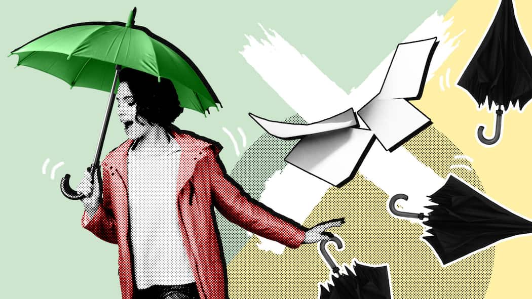 Unnötige Zusatzversicherungen loswerden – so gehts Eine junge Frau hält einen grünen Regenschirm, um sie herum fliegen geschlossene Regenschirme sowie Papiere. Wer seine Zusatzversicherung nicht mehr braucht, sollte jetzt noch schnell handeln und eine Kündigung in Erwägung ziehen. Das Beobachter-Format «Hesch gwüsst» zeigt, wie Sie Geld, Zeit und Nerven sparen, um administrative Angelegenheiten schnell und einfach zu erledigen.