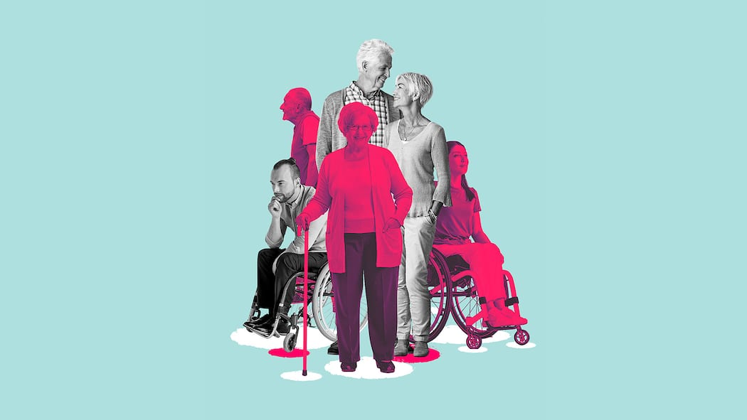 «Fast alle von uns werden mal behindert sein» Menschen mit Beeinträchtigung vor hellgrünem Hintergrund. Eine Initiative will die Selbstbestimmung von Menschen mit Handicap sichern. Das Recht auf freie Wohnwahl betrifft uns alle, sagt Staatsrechtler Markus Schefer.