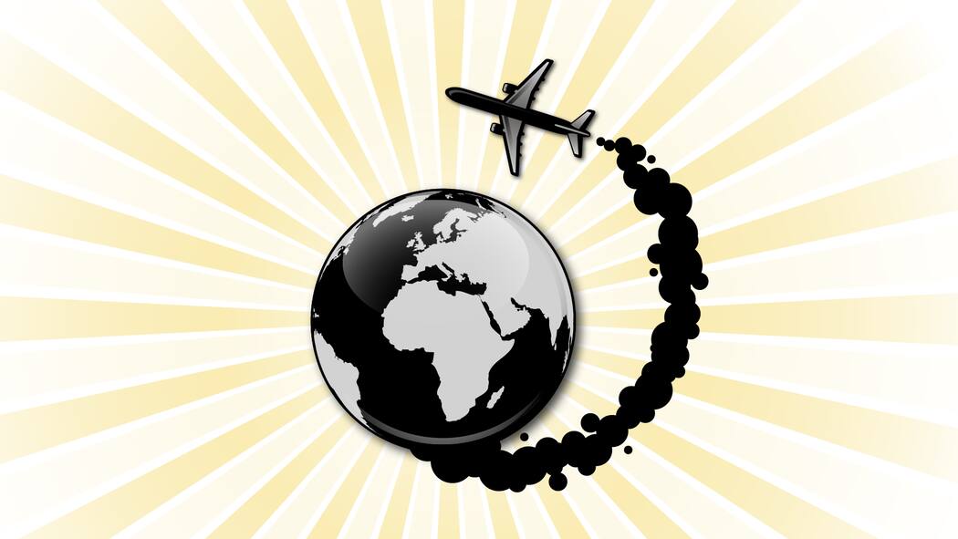 Für viele zählt nur der Preis Illustration: Flugzeug fliegt um Weltkugel herum