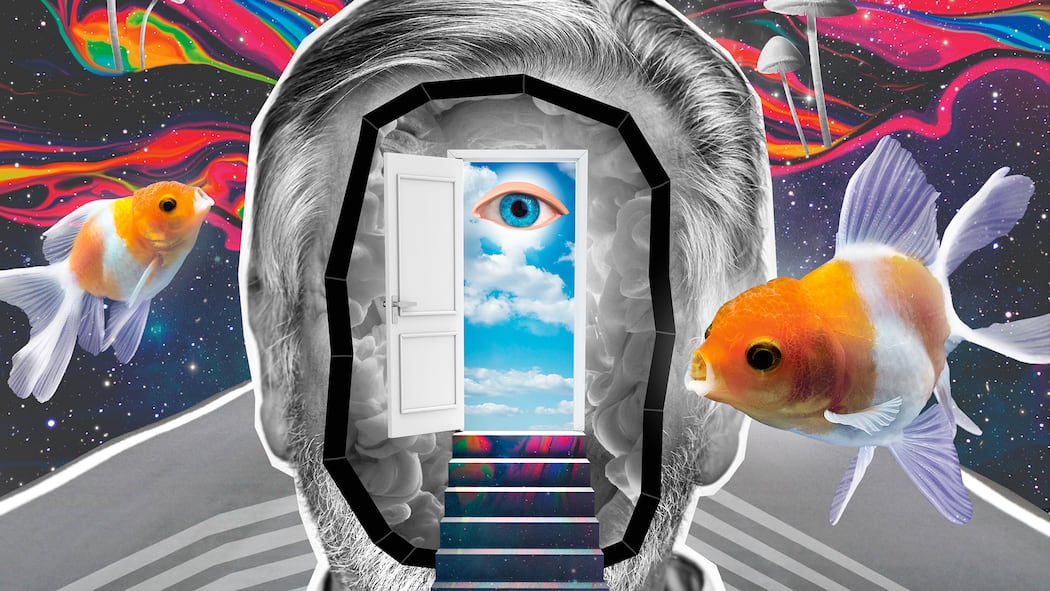 Späte Liebe zu LSD, Ecstasy & Co. Illustration eines Drogentrips