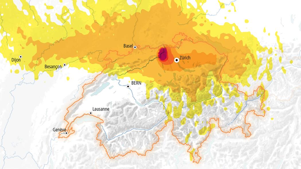 Laut Studie ungenügender Notfallschutz Radioaktive Wolke Verbreitung auf Schweizer Karte