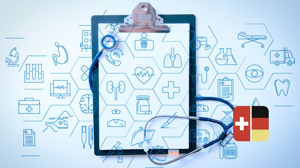 Antworten auf die wichtigsten medizinischen Fragen Tablet mit medizinischen Symbolen