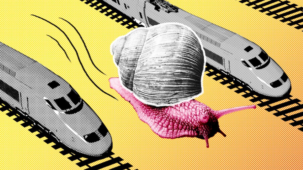 Wann habe ich Anspruch auf Entschädigung? Collage zweier Schnellzüge, die nebeneinander fahren, dazwischen eine grosse Schnecke. In der Schweiz sind Verspätungen im öffentlichen Verkehr relativ selten. Doch wer davon betroffen ist, kann unter Umständen eine Entschädigung anfordern. Das gilt.