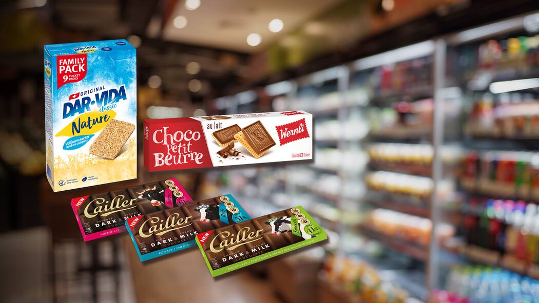 Mit allen Sinnen gegen Foodwaste Schweizer Produkte vor unscharfem Regal