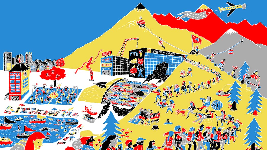 Wir werden immer mehr – was heisst das? Illustration 10-Millionen-Schweiz. Bald könnten hierzulande zehn Millionen Menschen leben. Da stellen sich Fragen für uns alle: Was für eine Schweiz wollen wir? Und wie wollen wir darin leben?