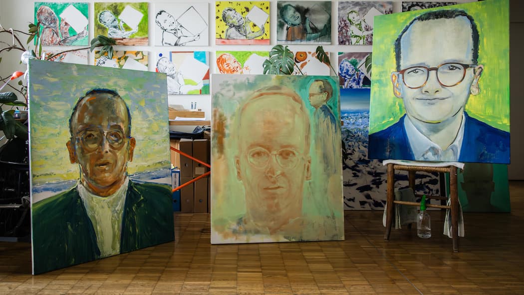 Mut zur Hässlichkeit Foto: Stefan Bohrer, 13.4.26, Zürich: Hans Witschi hat von Martin Neukom 3 Bilder für die Ahnengalerie in Zürich gemalt. (KEYSTONE/Stefan Bohrer)