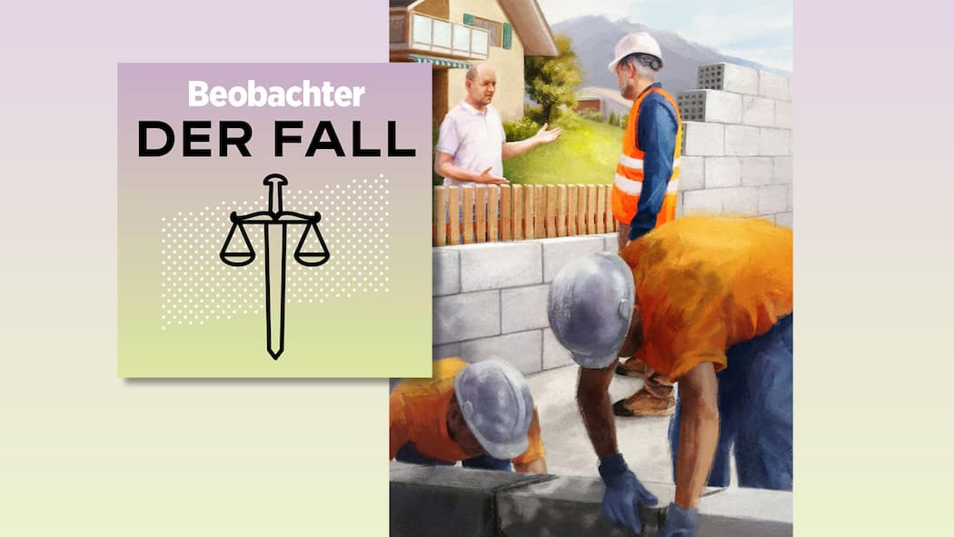 Hausbau entgegen den Vorschriften – wer muss dafür bezahlen? Collage Beobachter Fall Bauamt Podcast Parzelle 4622, Artikel https://www.beobachter.ch/magazin/wohnen/zu-nah-an-den-nachbarn-gebaut-die-suche-nach-dem-schuldigen-855612