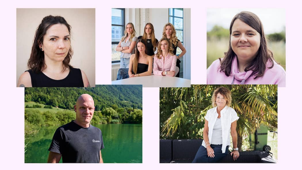 Fünf mutige Taten – welche wollen Sie ehren? Collage PC-Karussell: Prix Courage 26: Kandidaten-Karussell mit Aufruf zum Voting. Portraits von Saskia Leber (Jonathan Labusch), Influencerinnen Agnes, Faye, Nathi, Alisha, Franny 08.04.2026 (CLARA NEUGEBAUER/TAGES-ANZEIGER), Lea Blattner (Jonathan …