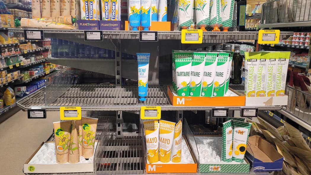 Nerven Sie die Lücken bei Coop und Migros? In der Migros-Filiale in Zürich-Stadelhofen gibt es grosse Lücken bei der Mayonnaise