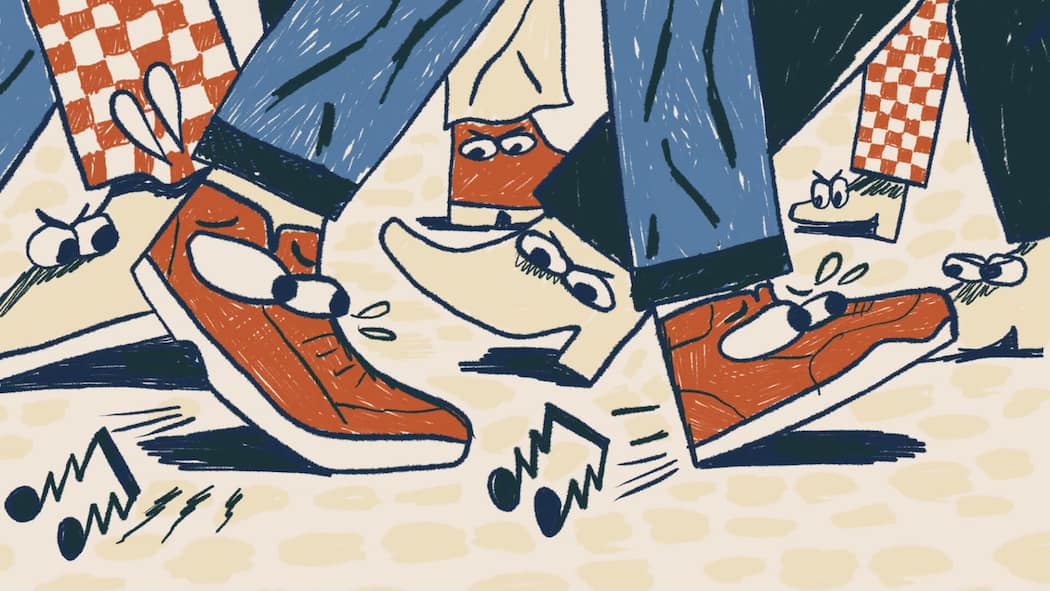 Wenn jeder Schritt zur lautstarken Peinlichkeit wird Schlusspunkt Illustration 2/26Quietschende Schuhe