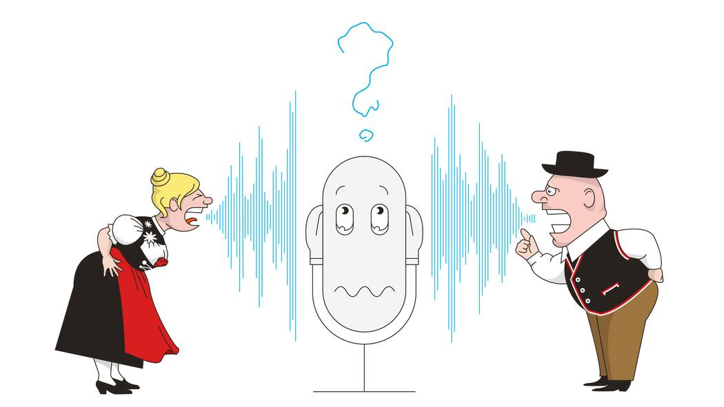 Ein Computer mit «Zürischnurre» Illustration Mikrofon Spracherkennung Schweizerdeutsch