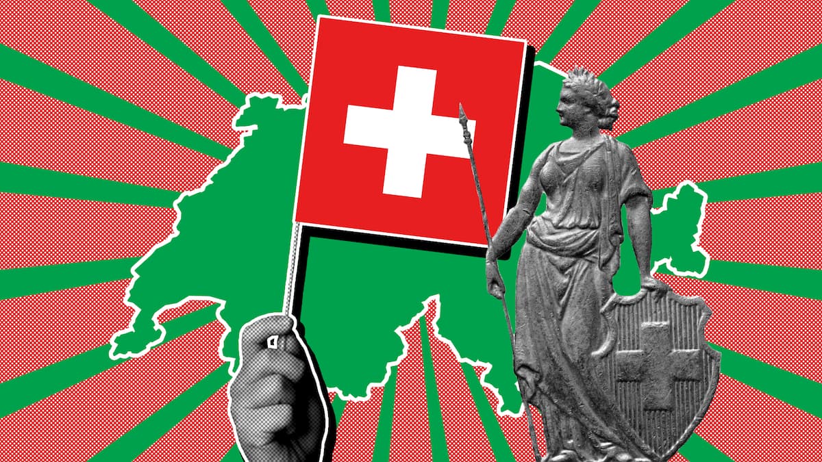 Die Abbildung der Figur «Helvetia», wie man sie auf den Schweizer Geldmünzen kennt, steht vor einer Landkarte, welche die Schweiz zeigt. Der Beobachter beantwortet für Ratsuchende Fragen zum Thema Staat. Buchen Sie jetzt einen Beratungstermin