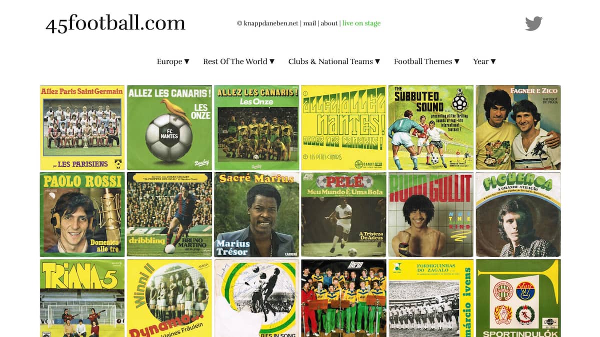 Screenshot der Website 45football
