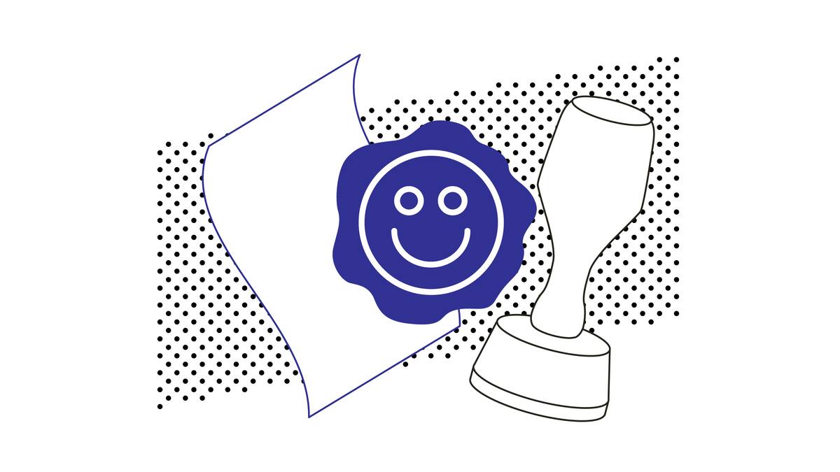 Illustration von Stempel, Siegel und Dokument in Blau