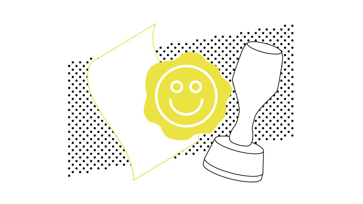 Illustration von Stempel, Siegel und Dokument in Gelb