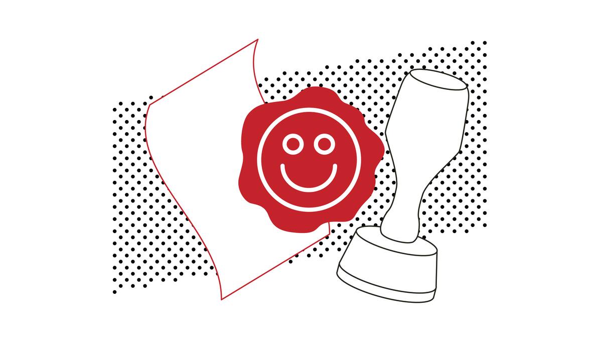 Illustration von Stempel, Siegel und Dokument in Rot